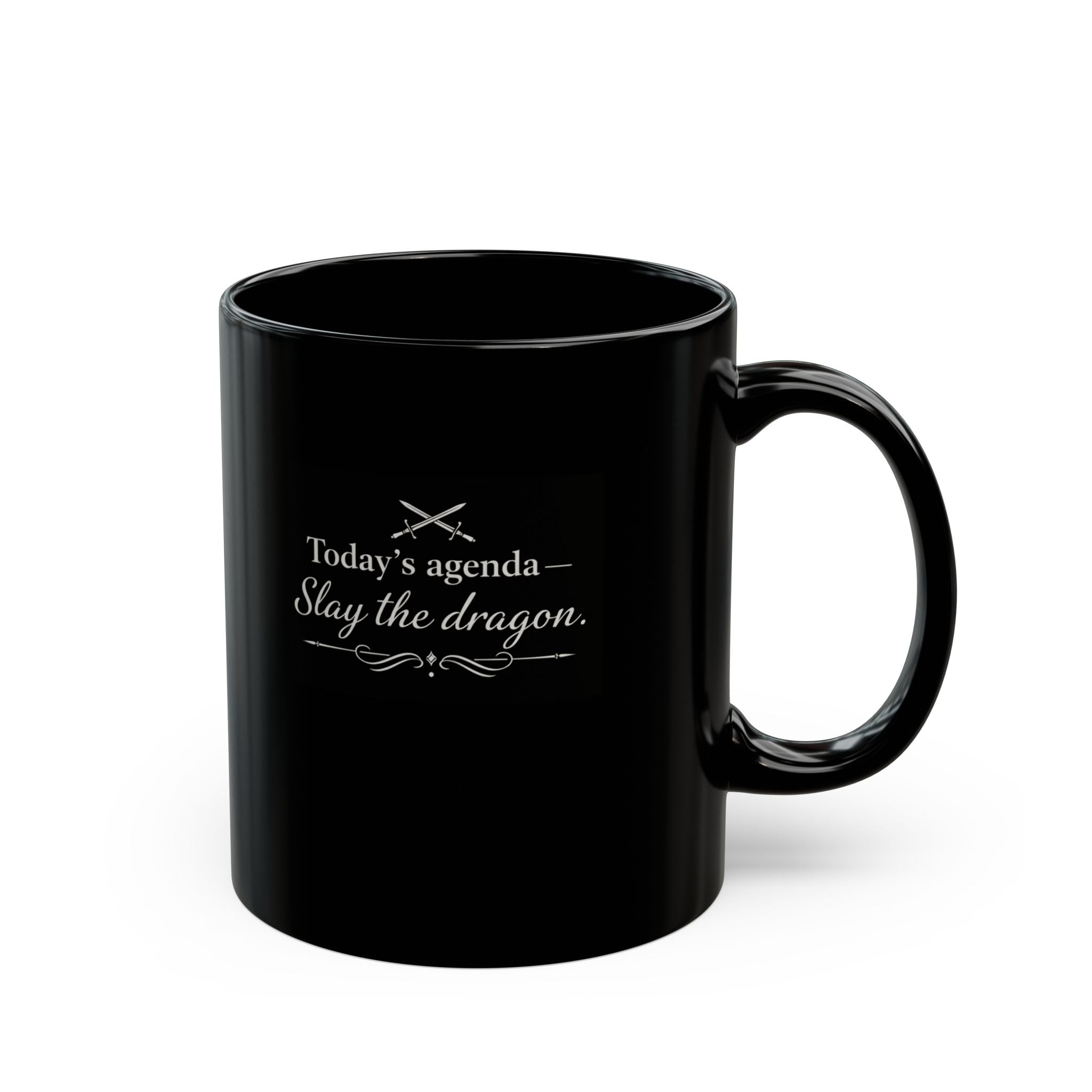 Motivational Morning Black Mug – "Today's Agenda: Slay the Dragon" Inspirational Coffee Cup