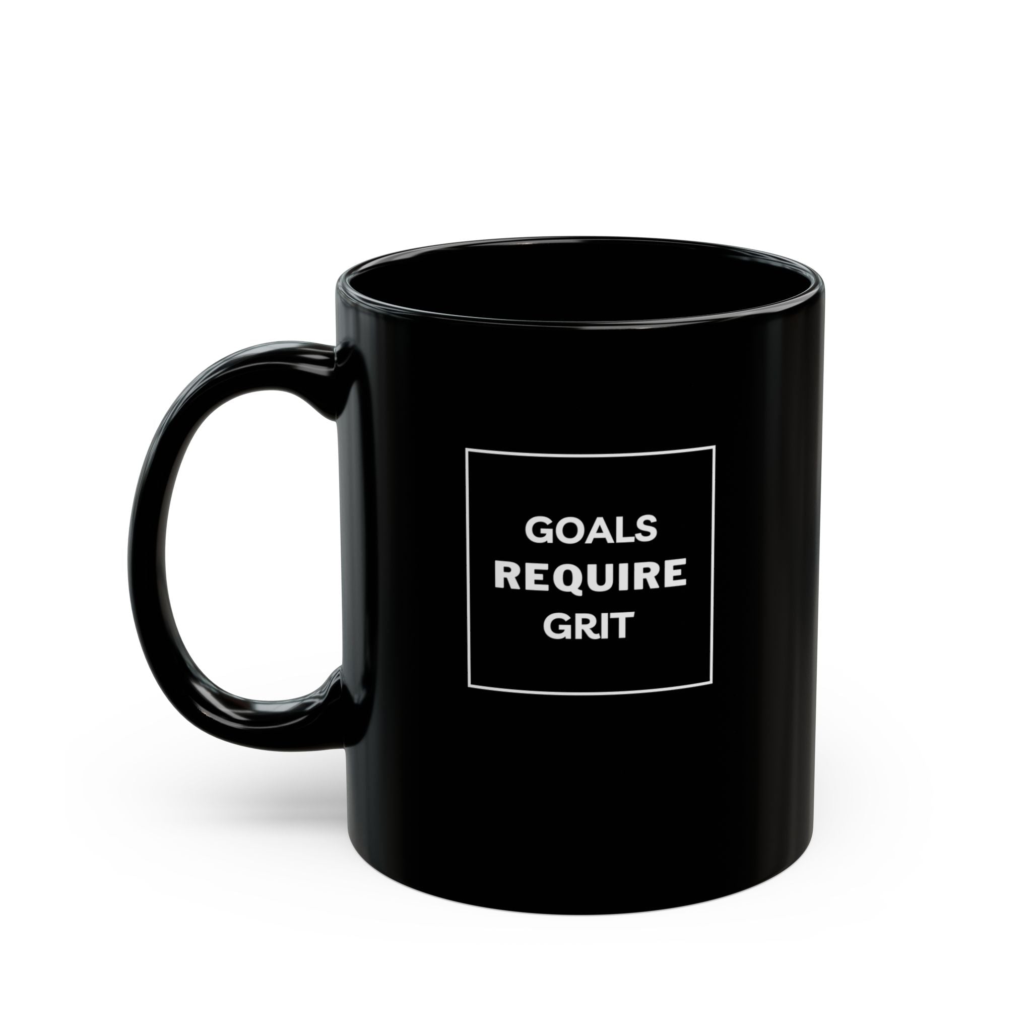 Motivational Morning Black Mug — "Goals Require Grit" Inspirational Coffee Cup