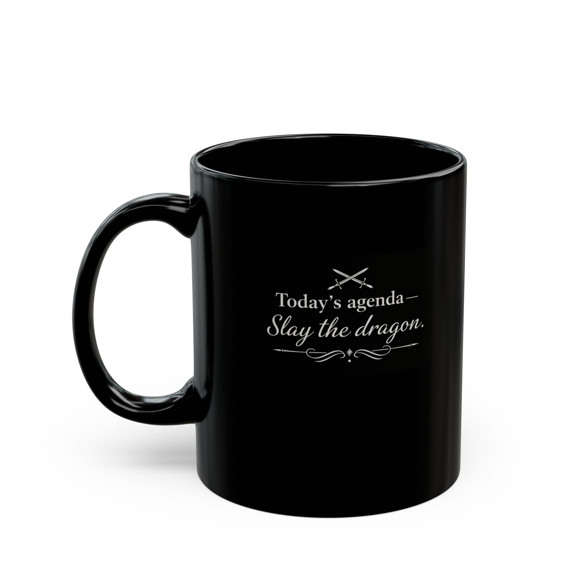 Motivational Morning Black Mug – "Today's Agenda: Slay the Dragon" Inspirational Coffee Cup